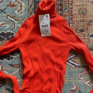 Zara bright orange ribbed turtleneck size S